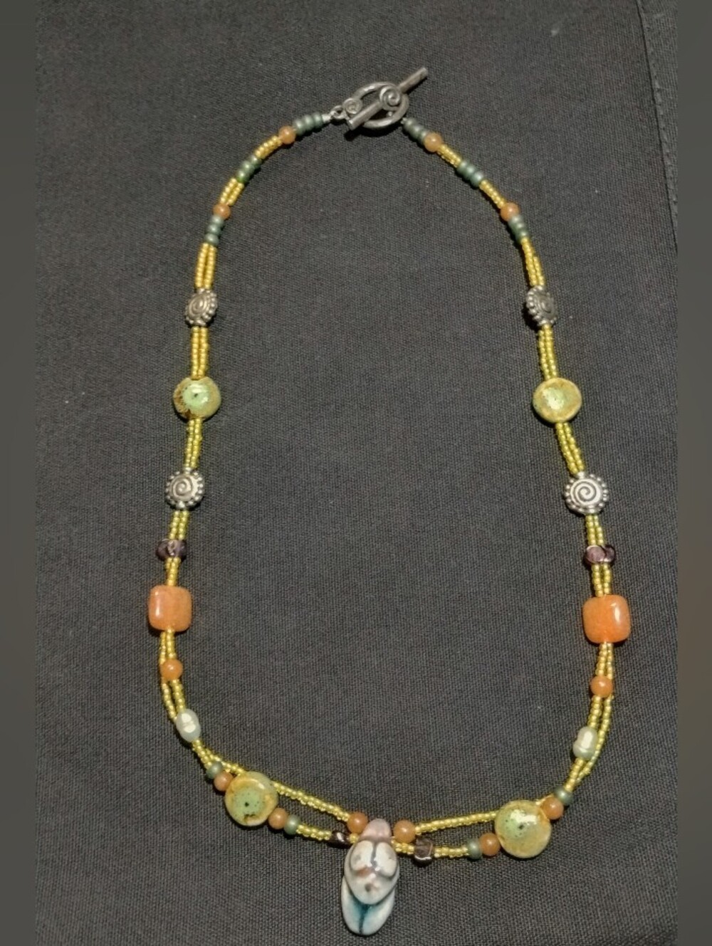 Vintage Artisan Mixed Media Studio Necklace Ceramic Face Non-magnetic Boho